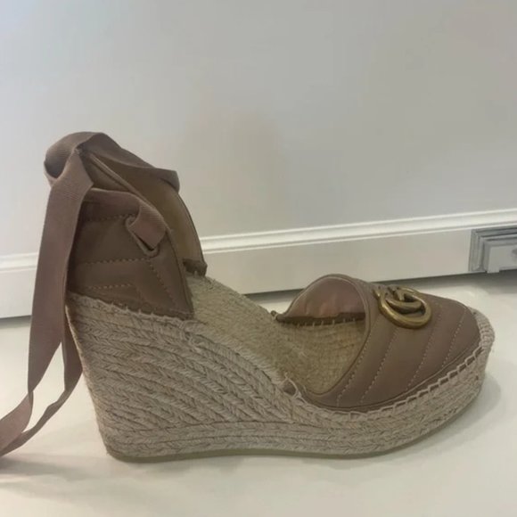 Gucci Marmont Leather GG Platform Espadrille Wedges - Picture 12 of 15